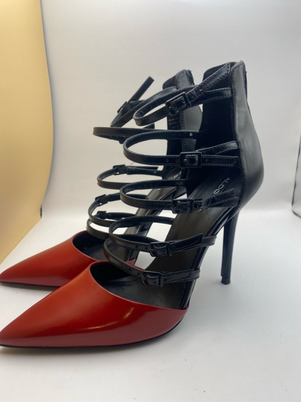 ALDO Kieu Red & Black Cage Heels Size 7 - Picture 11 of 14